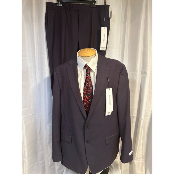 Calvin Klein New with Tags Suit Mens 46R  Slim Fit Plum Pants 40x30 - Picture 1 of 16